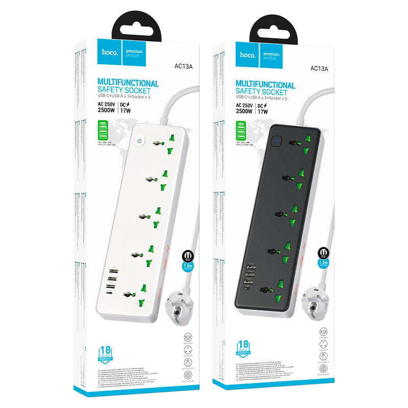 Hoco Power strip “AC13A Talento” 5 sockets EU Hoco Power strip “AC13A Talento” 5 sockets EU